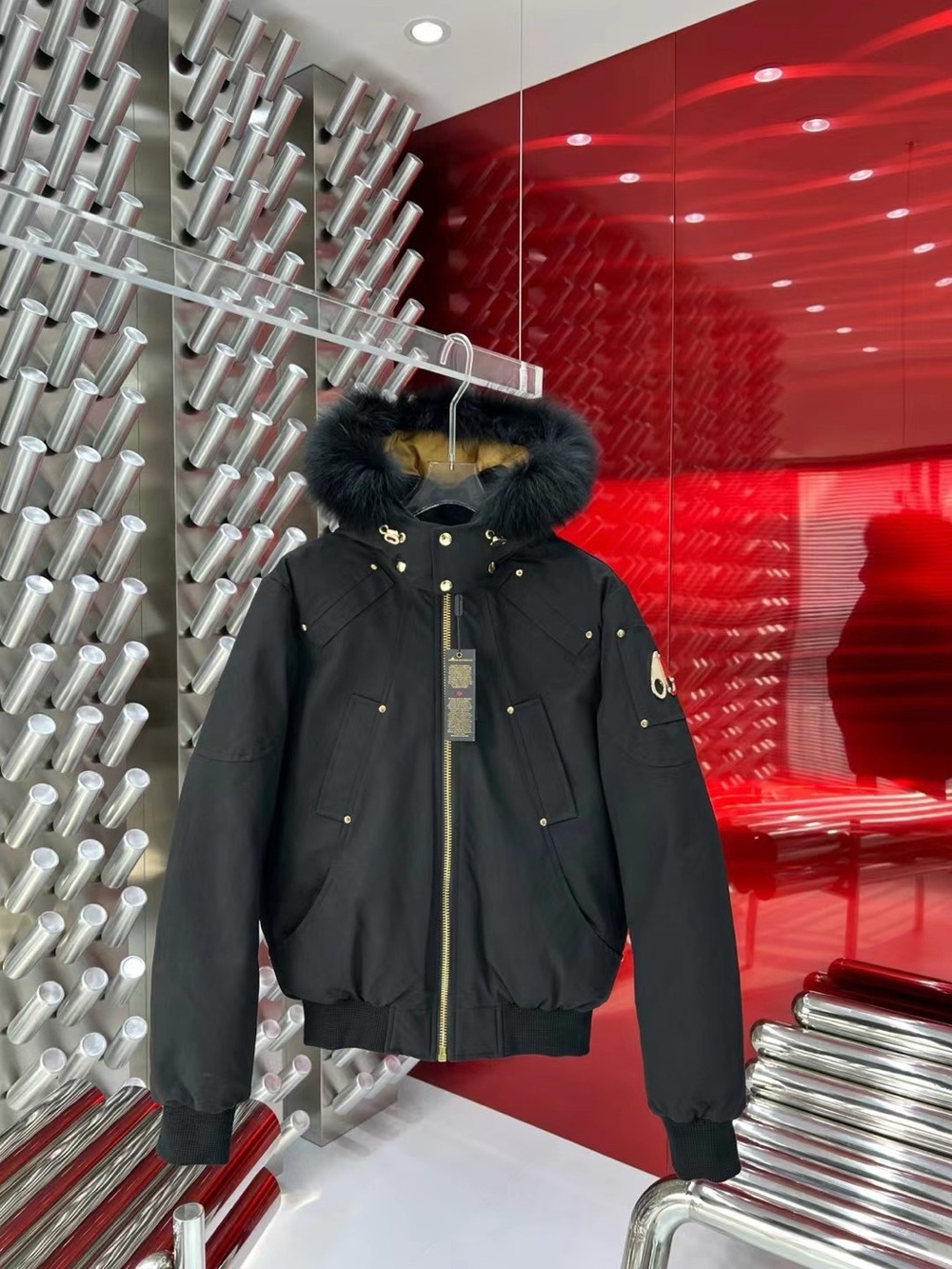 Moose Knuckles Black Ski Jacket with Fur-Trim Hood
